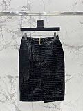 Crocodile-embossed Leather Pencil Skirt