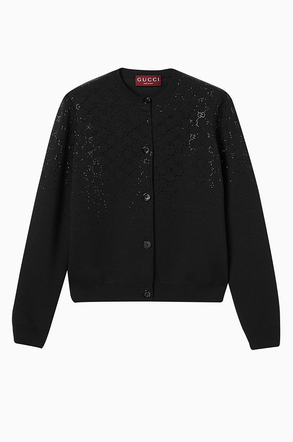 Crystal-embellished Cardigan in Fine Wool