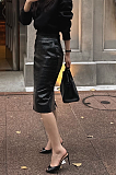 Crocodile-embossed Leather Pencil Skirt