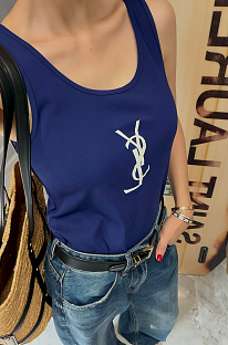 Printed Tanks in Navy Blue