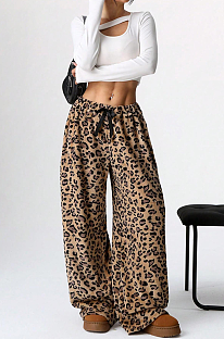 Oversize Drawstring Leopard Pants