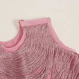 Fringe Midi Dress In Pink