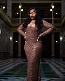 Beaded Square Neck Gown