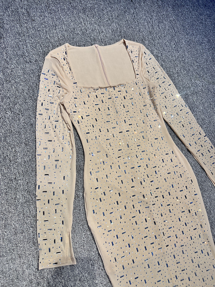 Beaded Square Neck Gown