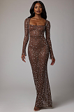 Beaded Square Neck Gown