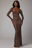 Beaded Square Neck Gown