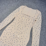 Beaded Square Neck Gown