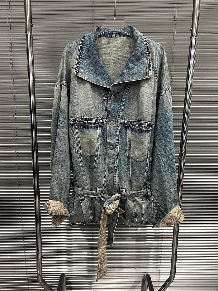 Washed Denim Button Coat