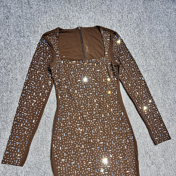 Beaded Square Neck Gown