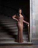 Beaded Square Neck Gown