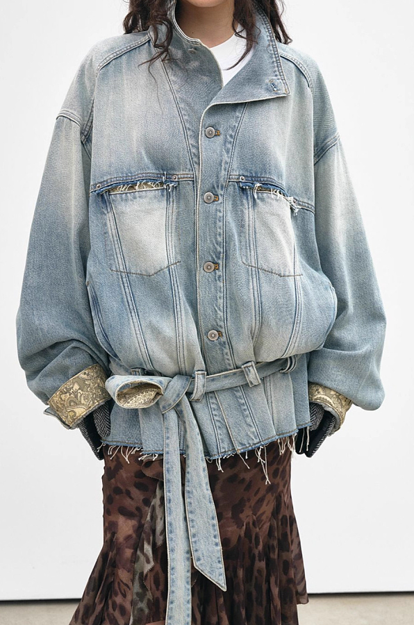 Washed Denim Button Coat