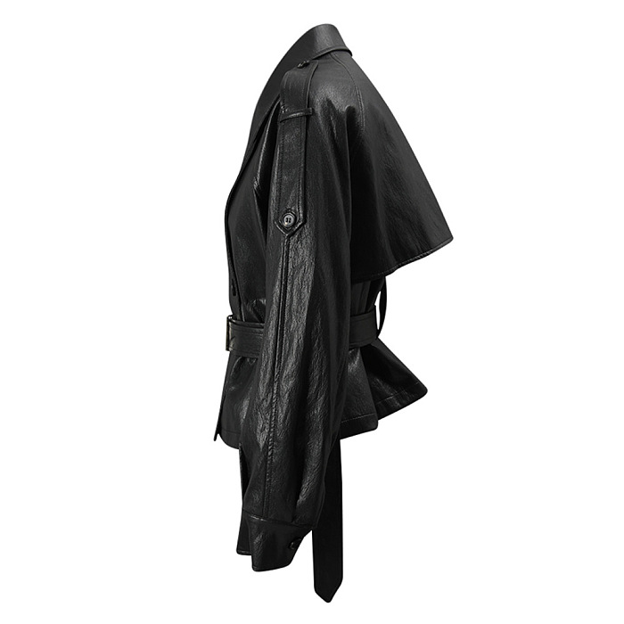 Pu Pilot Shirt Collar Belt Jacket
