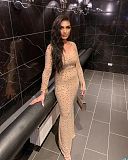 Beaded Square Neck Gown