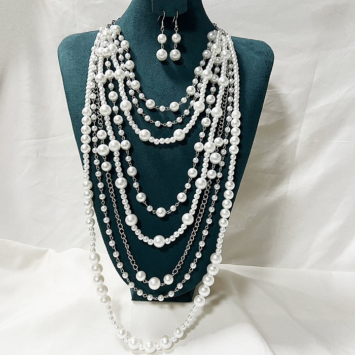 Multi-Layer Faux Pearl Necklace Set