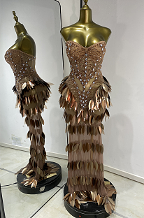 Strapless Gown with Feather