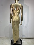 Gold-printed Slim-fit Party Dress