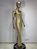 Gold-printed Slim-fit Party Dress