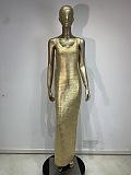 Gold-printed Slim-fit Party Dress