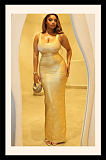 Gold-printed Slim-fit Party Dress