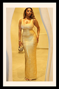 Gold-printed Slim-fit Party Dress