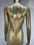 Gold-printed Slim-fit Party Dress