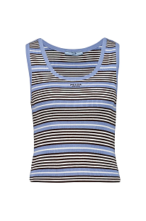 Blue and White Striped Cotton Knit Tank Top