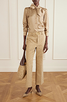 Belted Canvas-jacquard Bootcut Pants