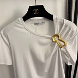 Asymmetric Shoulder Gold Detail Cotton T-Shirt