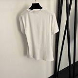 Asymmetric Shoulder Gold Detail Cotton T-Shirt