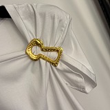 Asymmetric Shoulder Gold Detail Cotton T-Shirt