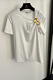 Asymmetric Shoulder Gold Detail Cotton T-Shirt