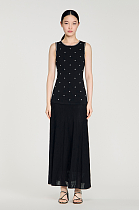 Rhinestone flower print maxi dress