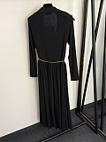 Chain Belt Detailed Pleated Long Dress