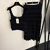Pointelle-knit Top & Ruffled Midi Skirt