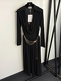 Chain Belt Detailed Pleated Long Dress