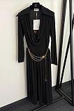 Chain Belt Detailed Pleated Long Dress