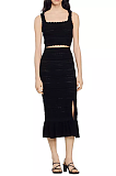 Pointelle-knit Top & Ruffled Midi Skirt
