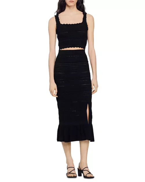Pointelle-knit Top & Ruffled Midi Skirt