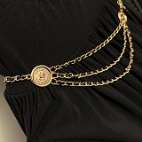 Chain Belt Detailed Pleated Long Dress