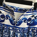 Long majolica-print Poplin Skirt in Multicolor