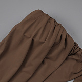 Brown Deep V-Neck Draped Waist Maxi Dress