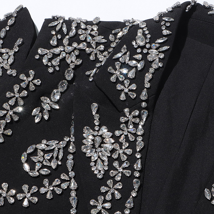 Black Crystal Embellished Cut-Out Blazer Mini Dress