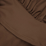Brown Deep V-Neck Draped Waist Maxi Dress