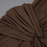 Brown Deep V-Neck Draped Waist Maxi Dress