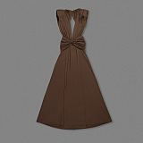 Brown Deep V-Neck Draped Waist Maxi Dress