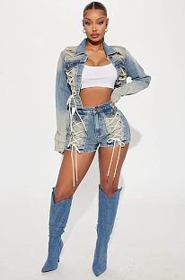 Lace-up Denim Set