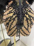 Black Off-Shoulder Feather Tulle Beaded Mini Dress