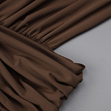 Brown Deep V-Neck Draped Waist Maxi Dress