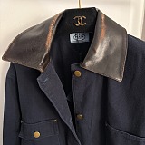 Leather-Collar Canvas Utility Jacket