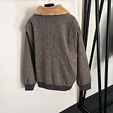 Chevron Blouson Jacket with Shearling Collar